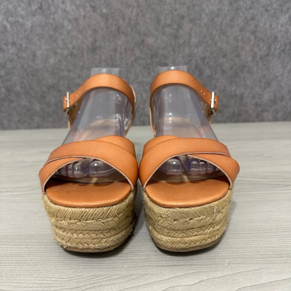 EXPRESS Women Tan‎ Leather Espadrille Platform Wedge Sandals Size 9